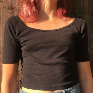 Children Black Mid-Length Sleeve Cropped Shirt
